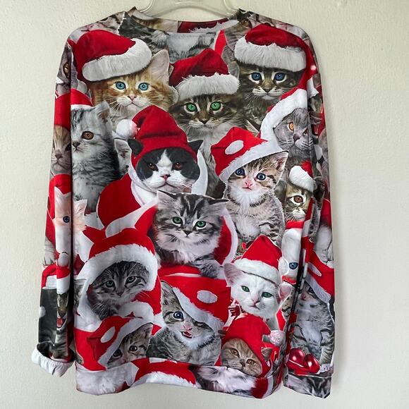 No Tag Santa Kitty Cats Holiday Sweater Size 2X - Picture 5 of 7